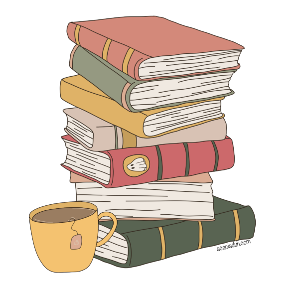 Book stack with tea